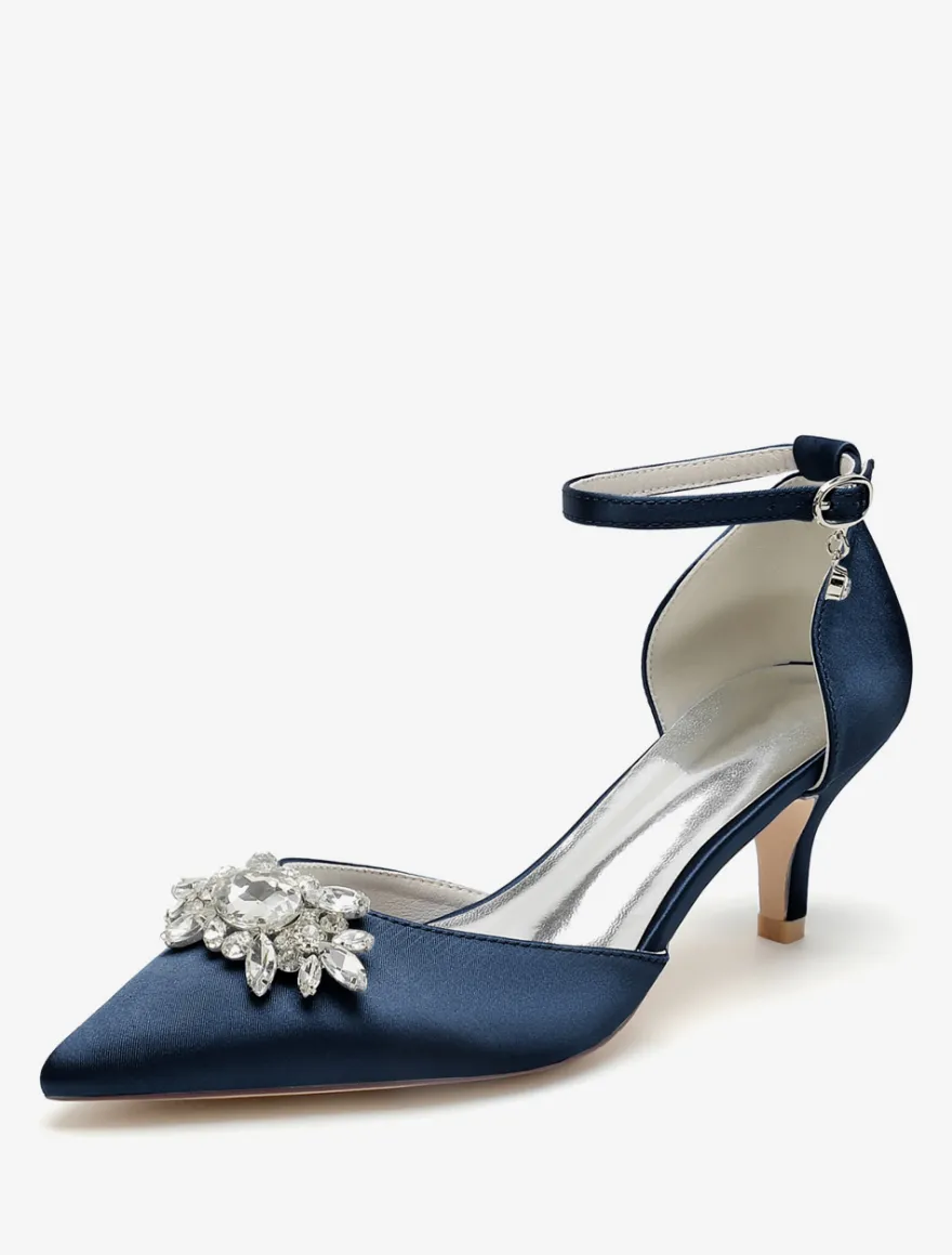 Chaussures de mariage Escarpins de mariée Satin Bout pointu Strass