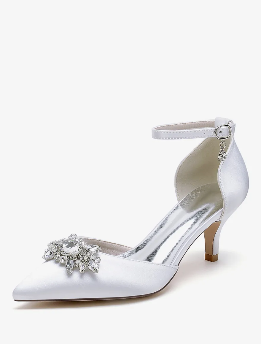 Chaussures de mariage Escarpins de mariée Satin Bout pointu Strass