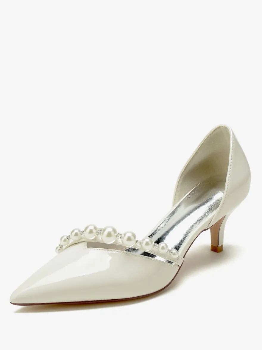 Chaussures De Mariage Escarpins De Mariée Vernis Bout Pointu Perles