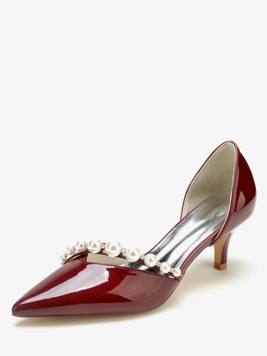 Chaussures De Mariage Escarpins De Mariée Vernis Bout Pointu Perles