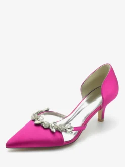 Chaussures De Mariage Escarpins De Mariée Soie Satin Bout Pointu Strass Chaussures De Mariée Escarpins À Talons