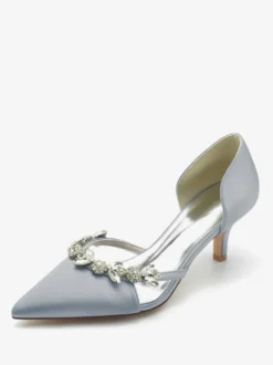 Chaussures De Mariage Escarpins De Mariée Soie Satin Bout Pointu Strass Chaussures De Mariée Escarpins À Talons