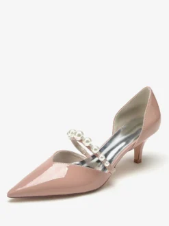 Chaussures De Mariage Escarpins De Mariée Vernis Haut Bout Pointu Perles