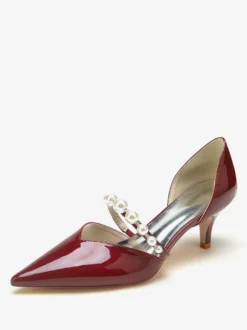 Chaussures De Mariage Escarpins De Mariée Vernis Haut Bout Pointu Perles