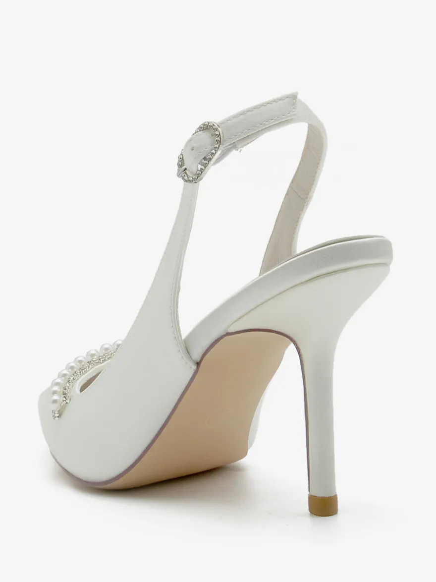 Chaussures de mariage Escarpins de mariée Soie et satin Bout pointu Perles