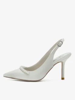 Chaussures de mariage Escarpins de mariée Soie et satin Bout pointu Perles
