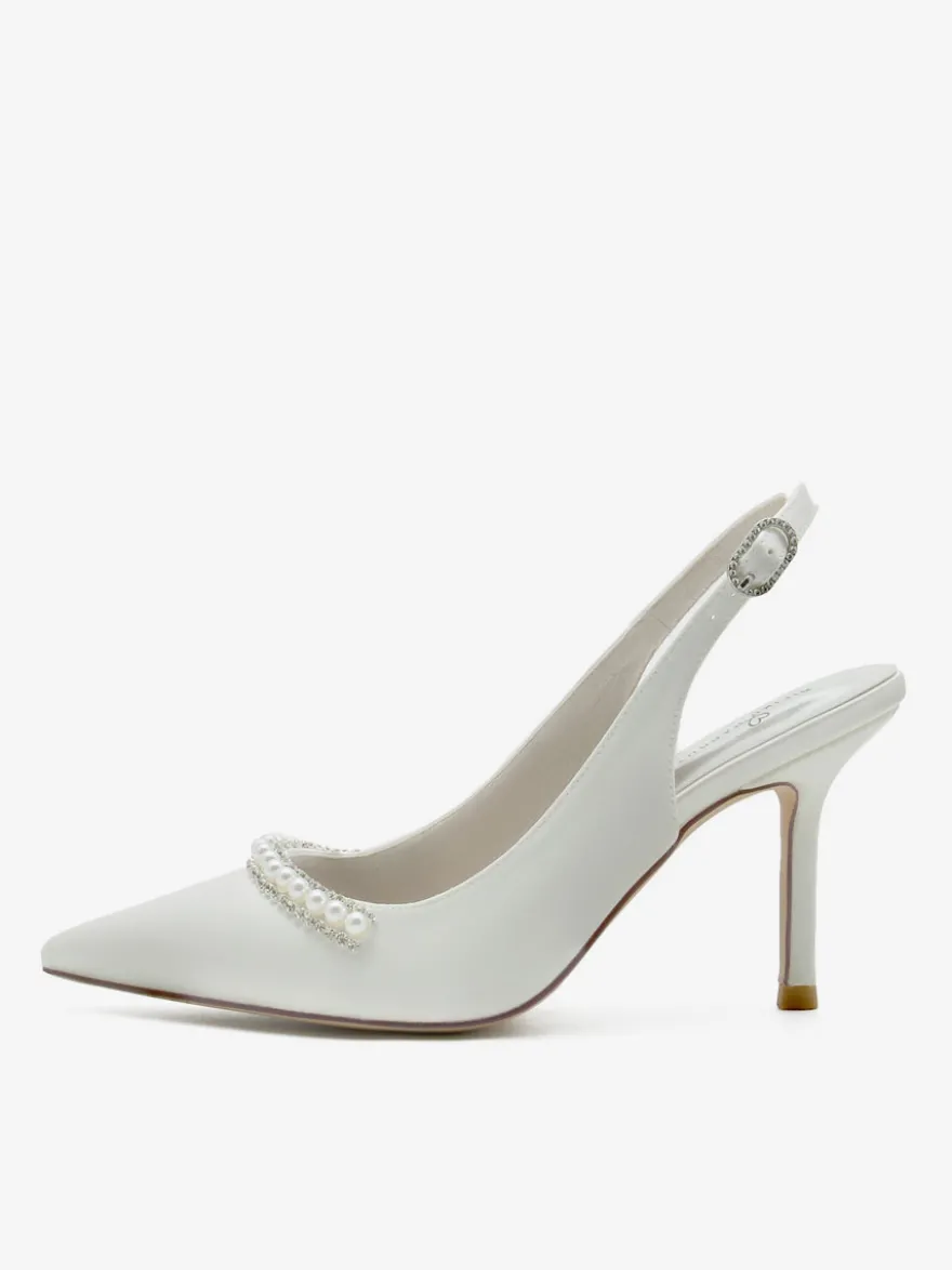 Chaussures de mariage Escarpins de mariée Soie et satin Bout pointu Perles