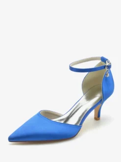 Chaussures de mariage Escarpins de mariée Soie et satin Bout pointu Strass