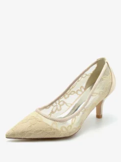 Chaussures De Mariage Escarpins De Mariée Dentelle Femme Bout Pointu