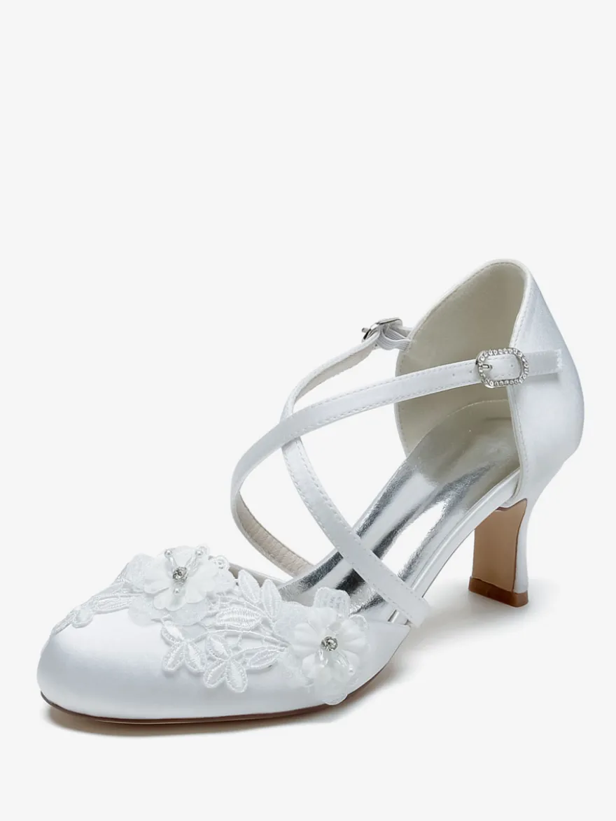 Chaussures de mariage Escarpins de mariée en satin à bout rond