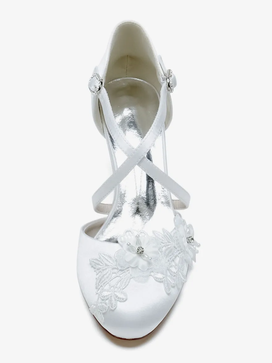 Chaussures de mariage Escarpins de mariée en satin à bout rond