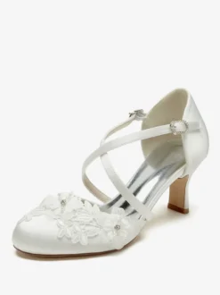 Chaussures de mariage Escarpins de mariée en satin à bout rond