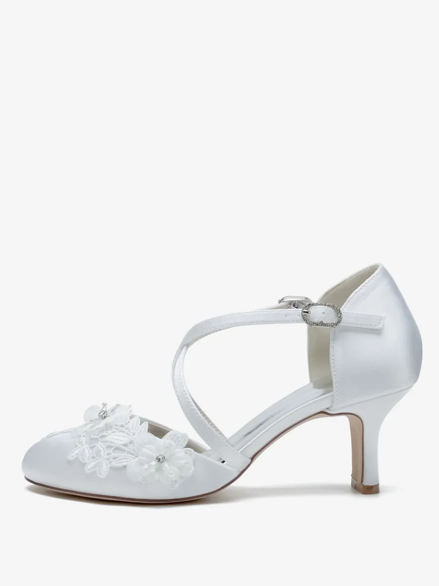 Chaussures de mariage Escarpins de mariée en satin à bout rond