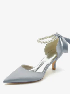 Chaussures de mariage Escarpins de mariée Soie et satin Bout pointu Perles