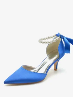 Chaussures de mariage Escarpins de mariée Soie et satin Bout pointu Perles