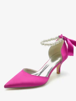 Chaussures de mariage Escarpins de mariée Soie et satin Bout pointu Perles