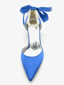 Chaussures de mariage Escarpins de mariée Soie et satin Bout pointu Perles