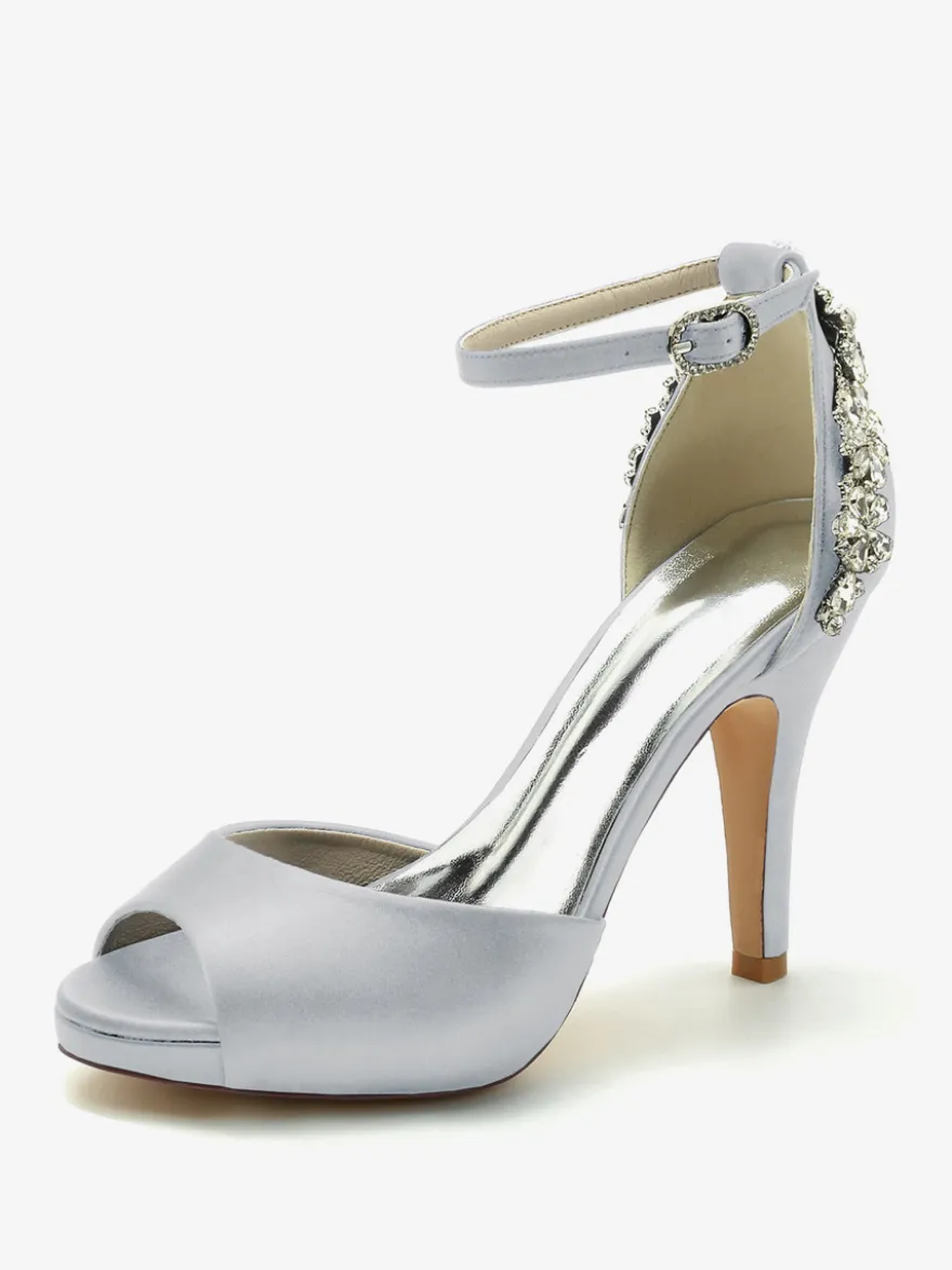 Chaussures de mariage Escarpins de mariée Satin Peep Toe Strass