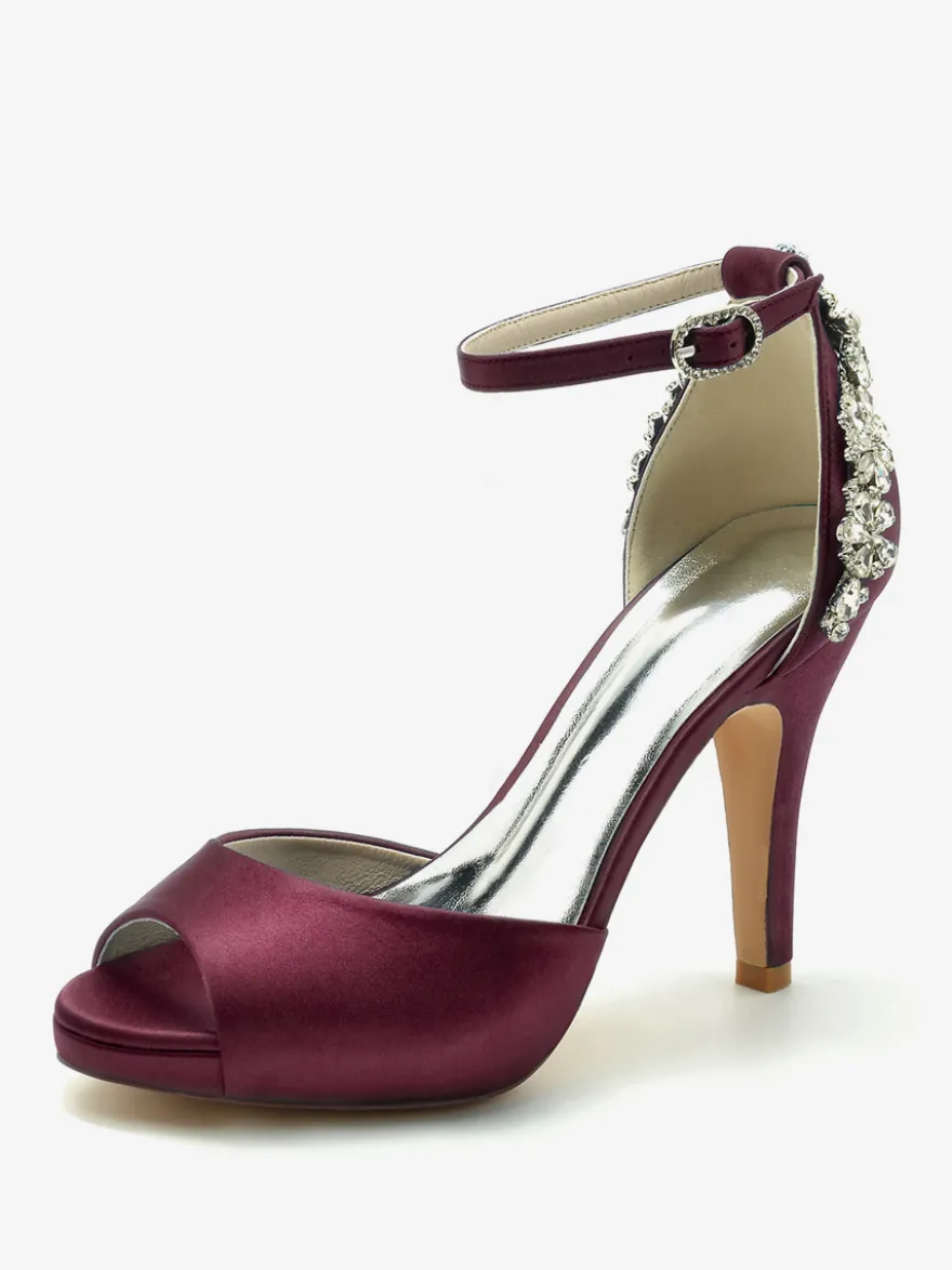 Chaussures de mariage Escarpins de mariée Satin Peep Toe Strass