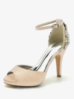 Chaussures de mariage Escarpins de mariée Satin Peep Toe Strass