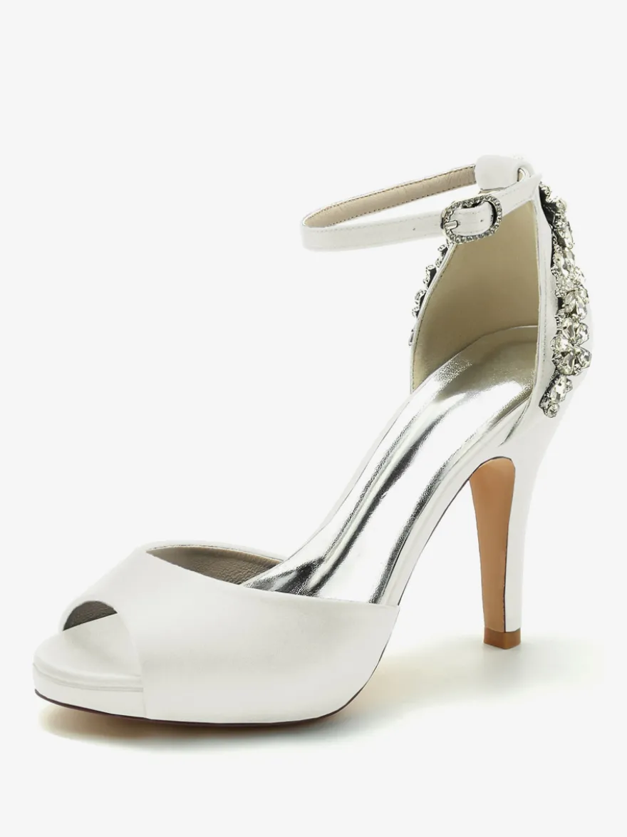 Chaussures de mariage Escarpins de mariée Satin Peep Toe Strass