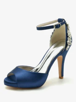 Chaussures de mariage Escarpins de mariée Satin Peep Toe Strass