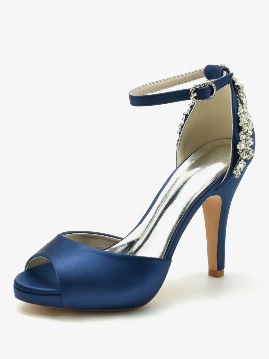 Chaussures de mariage Escarpins de mariée Satin Peep Toe Strass