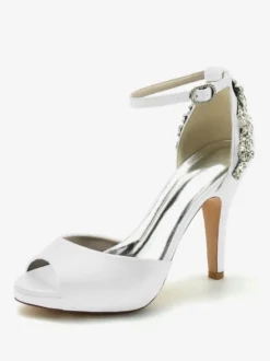 Chaussures de mariage Escarpins de mariée Satin Peep Toe Strass
