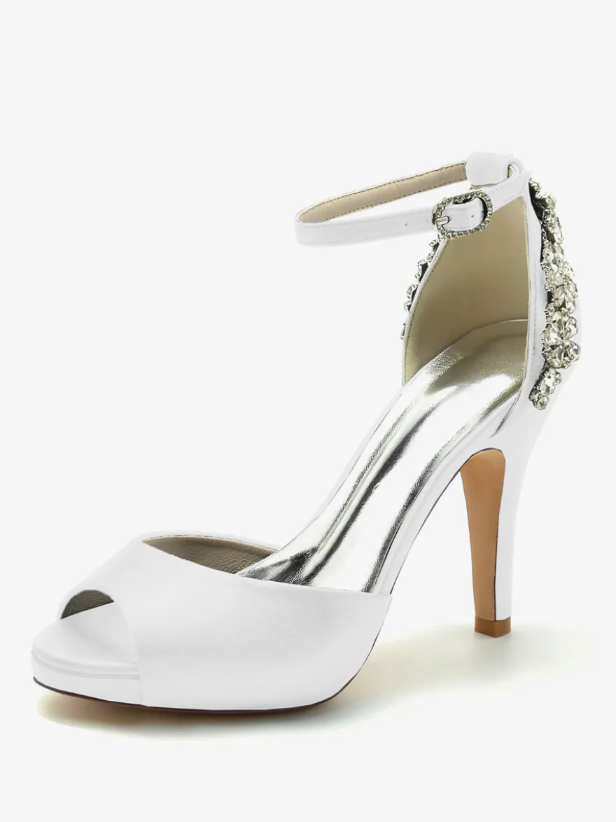 Chaussures de mariage Escarpins de mariée Satin Peep Toe Strass