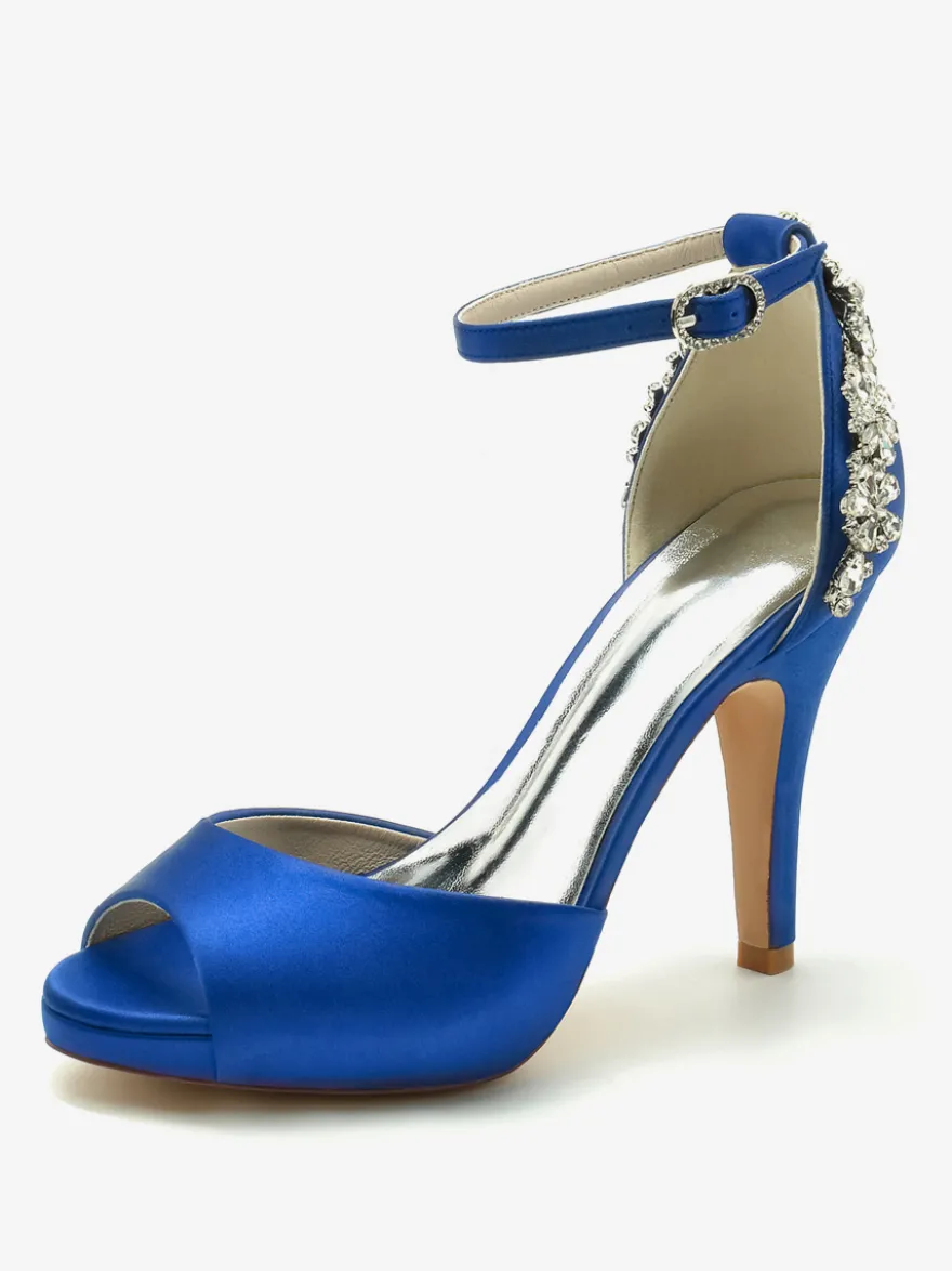 Chaussures de mariage Escarpins de mariée Satin Peep Toe Strass