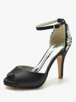 Chaussures de mariage Escarpins de mariée Satin Peep Toe Strass