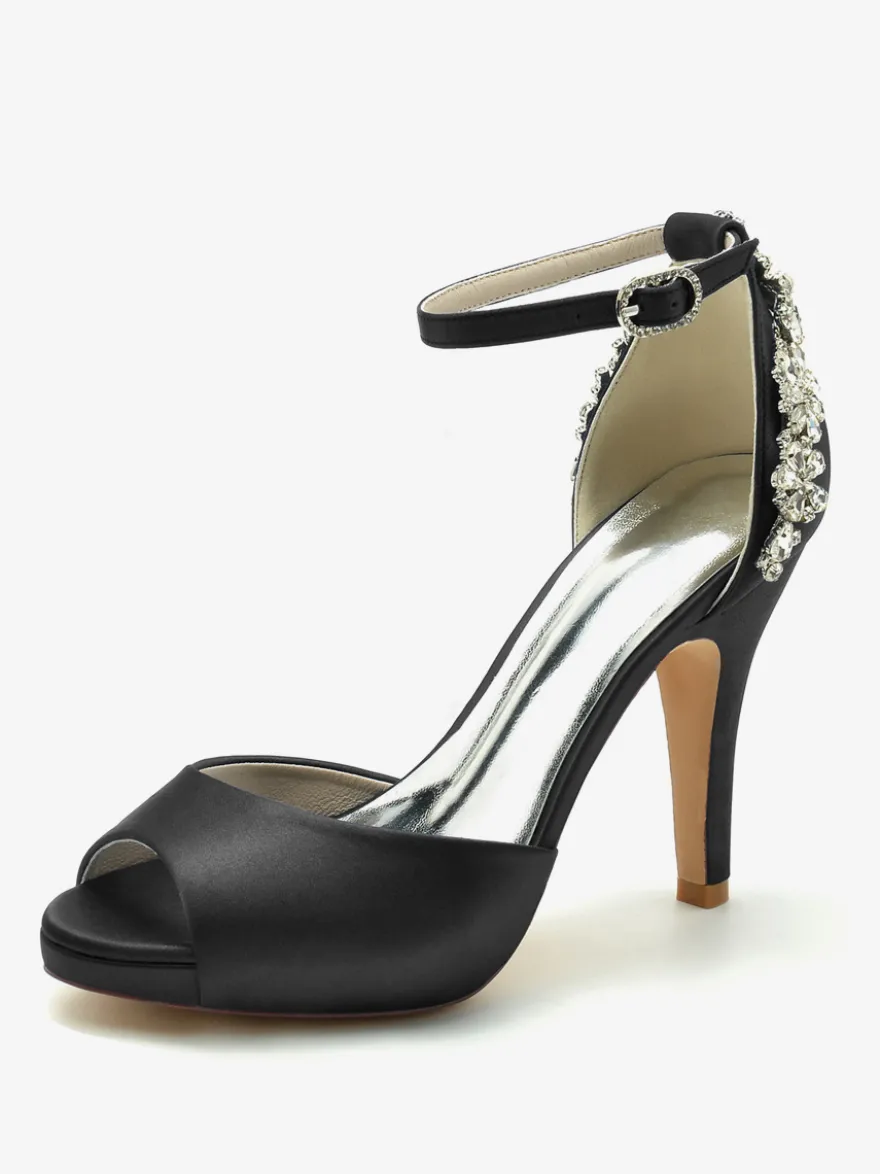 Chaussures de mariage Escarpins de mariée Satin Peep Toe Strass