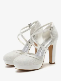 Chaussures de mariage Escarpins de mariée à bout rond brodés
