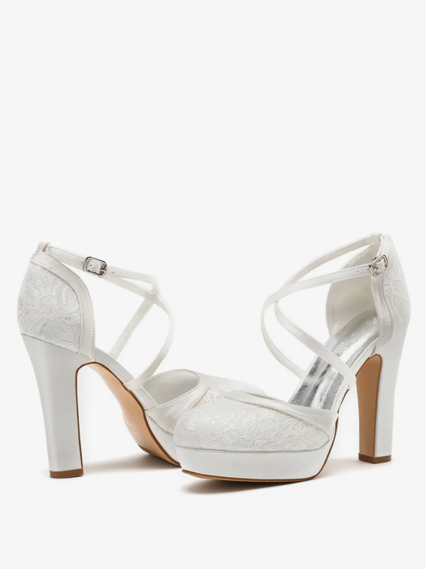 Chaussures de mariage Escarpins de mariée à bout rond brodés