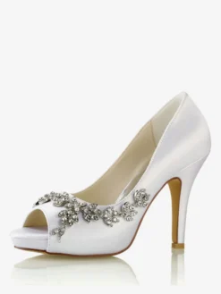 Chaussures de mariage Escarpins de mariée Satin Peep Toe Strass