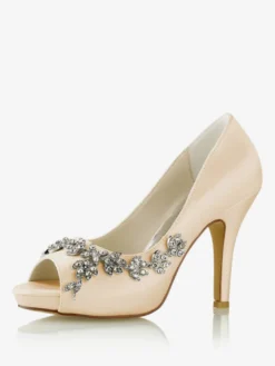 Chaussures de mariage Escarpins de mariée Satin Peep Toe Strass