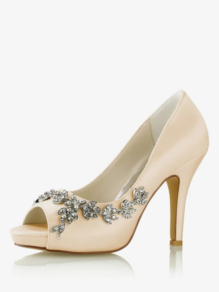 Chaussures de mariage Escarpins de mariée Satin Peep Toe Strass