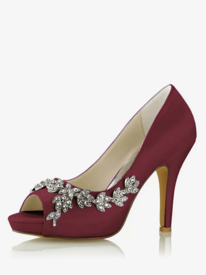 Chaussures de mariage Escarpins de mariée Satin Peep Toe Strass