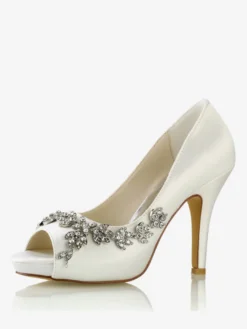 Chaussures de mariage Escarpins de mariée Satin Peep Toe Strass