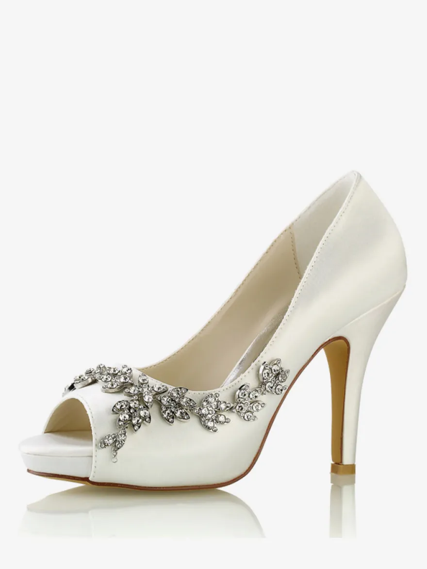 Chaussures de mariage Escarpins de mariée Satin Peep Toe Strass