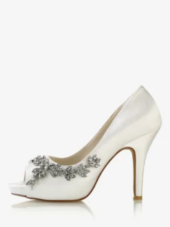 Chaussures de mariage Escarpins de mariée Satin Peep Toe Strass