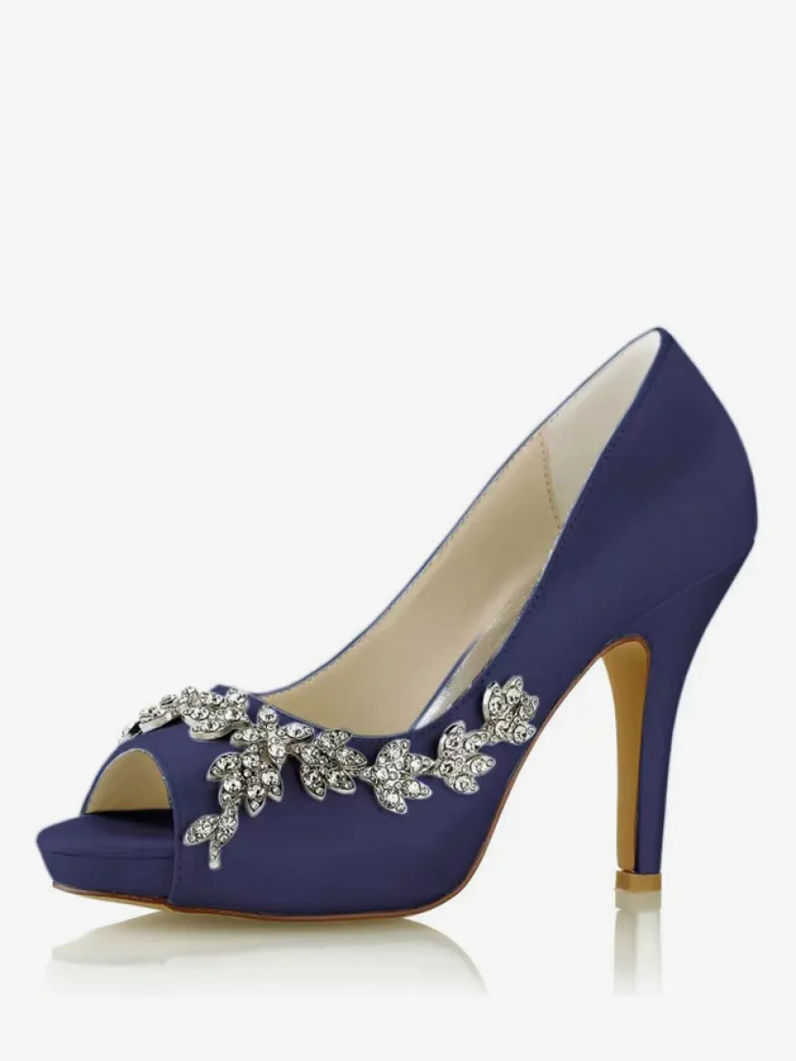 Chaussures de mariage Escarpins de mariée Satin Peep Toe Strass