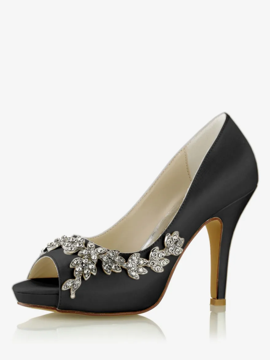 Chaussures de mariage Escarpins de mariée Satin Peep Toe Strass