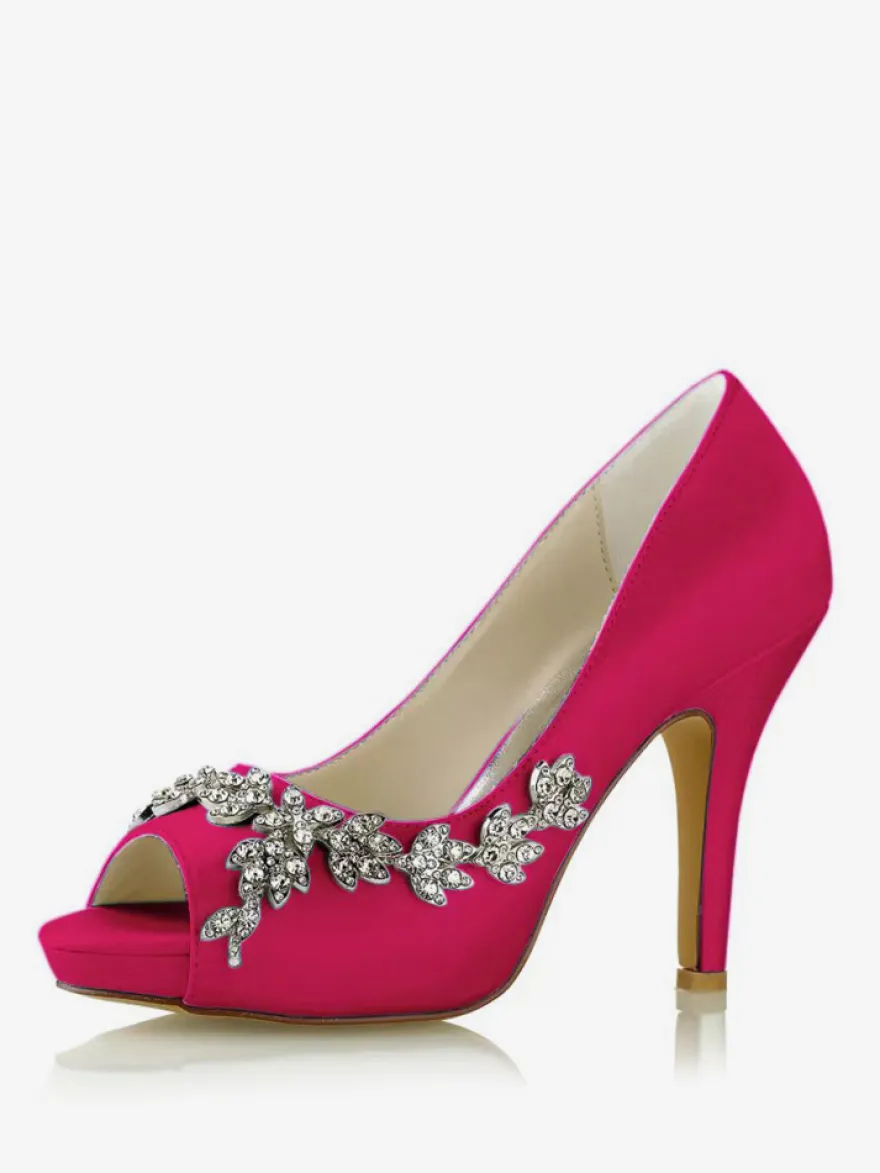 Chaussures de mariage Escarpins de mariée Satin Peep Toe Strass
