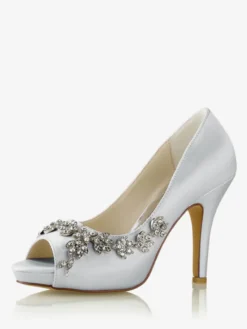 Chaussures de mariage Escarpins de mariée Satin Peep Toe Strass