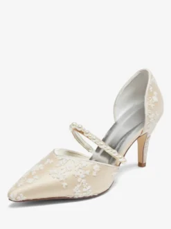 Chaussures de mariage femme Escarpins de mariée en dentelle à bout pointu brodé