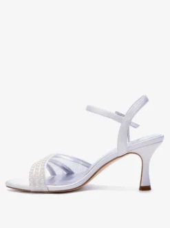Chaussures de mariage ivoire à talons hauts en résille et perles pour invitées de mariage