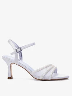 Chaussures de mariage ivoire à talons hauts en résille et perles pour invitées de mariage