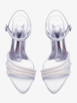 Chaussures de mariage ivoire à talons hauts en résille et perles pour invitées de mariage