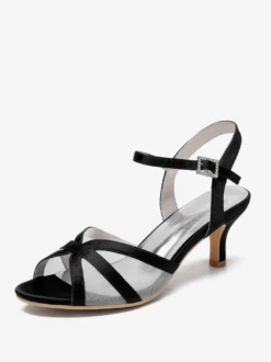 Chaussures de mariage ivoire en satin et maille à bout ouvert talon chaton chaussures d'invité de mariage